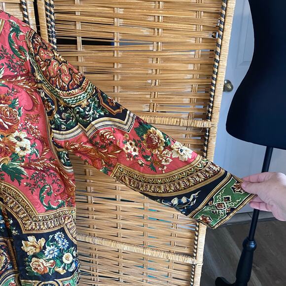 Vintage Jerri Sherman 100% Silk Floral Baroque Tunic Top Blouse 16 plus Boho - Picture 5 of 8